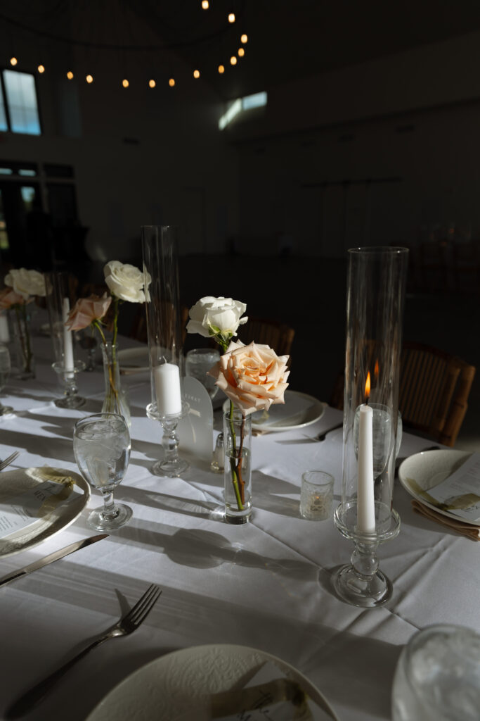 Indoor wedding reception details at Lavender on the Lake, photographed by The Deans Photography