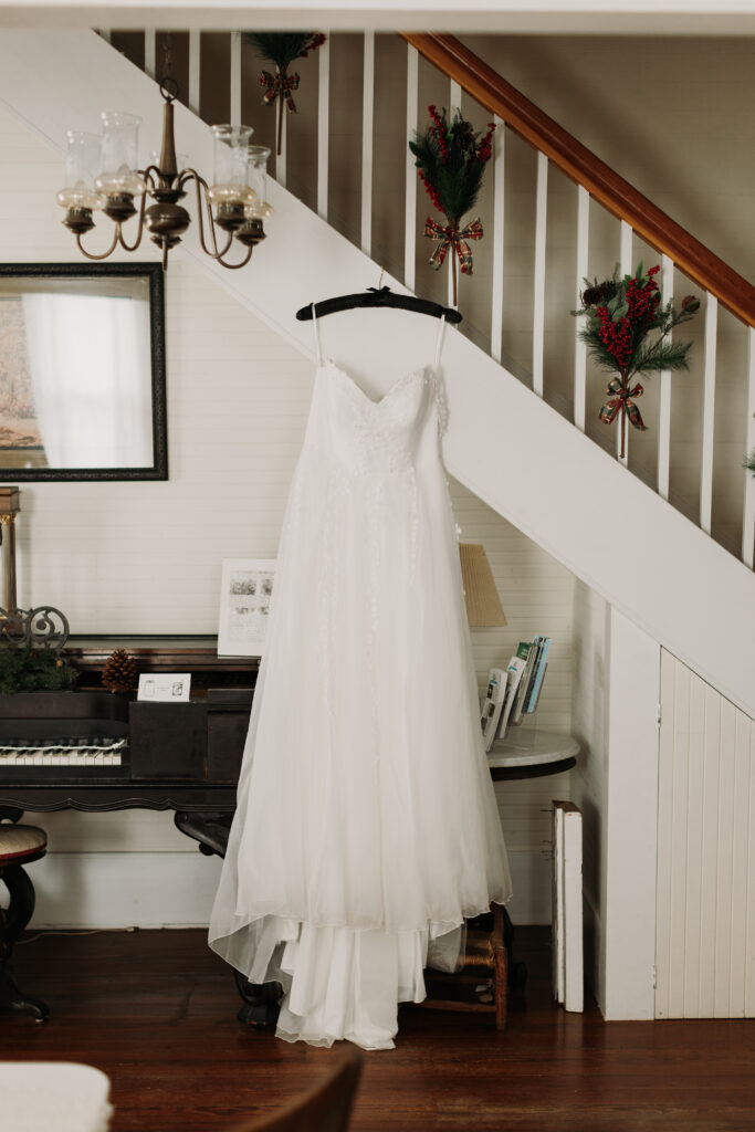 Wedding dress in bridal suite at Field Manor, photographed by The Deans Photography