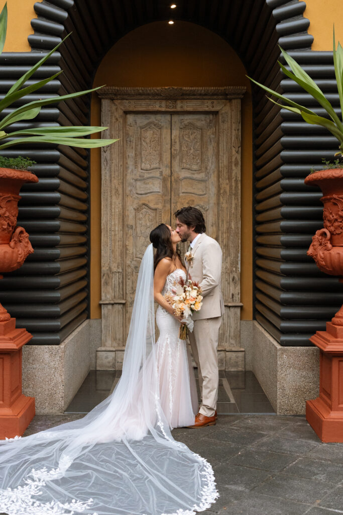 Intimate moment between the bride and groom on their wedding day at Villa Caletas in Costa Rica, captured by The Deans Photography.