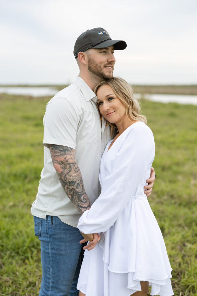 Romantic moment during their engagement session