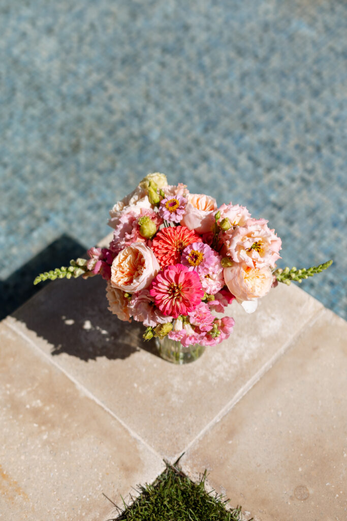 Bridal florals by the pool