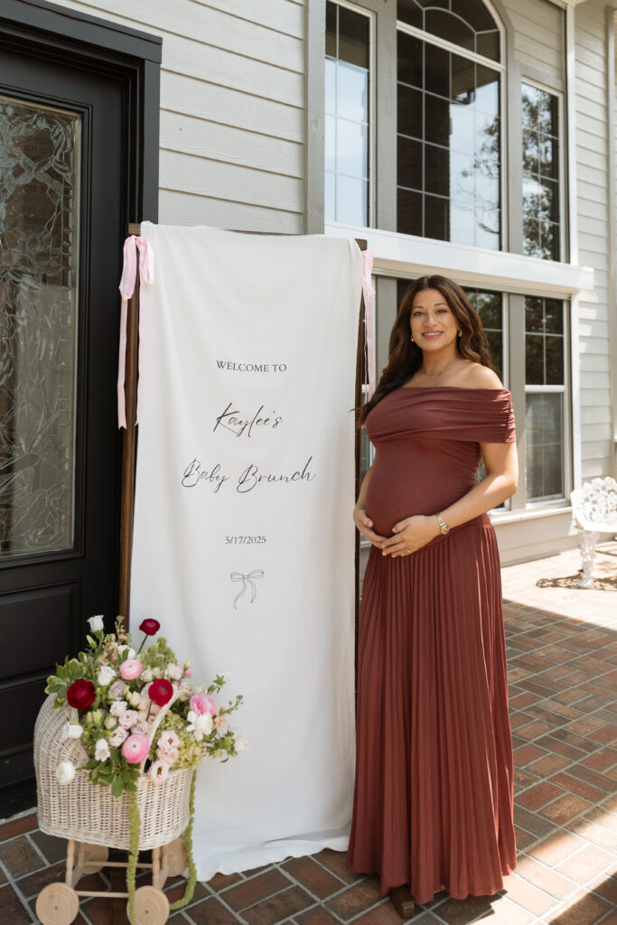 Radiant mom-to-be at garden party baby shower in Central Florida