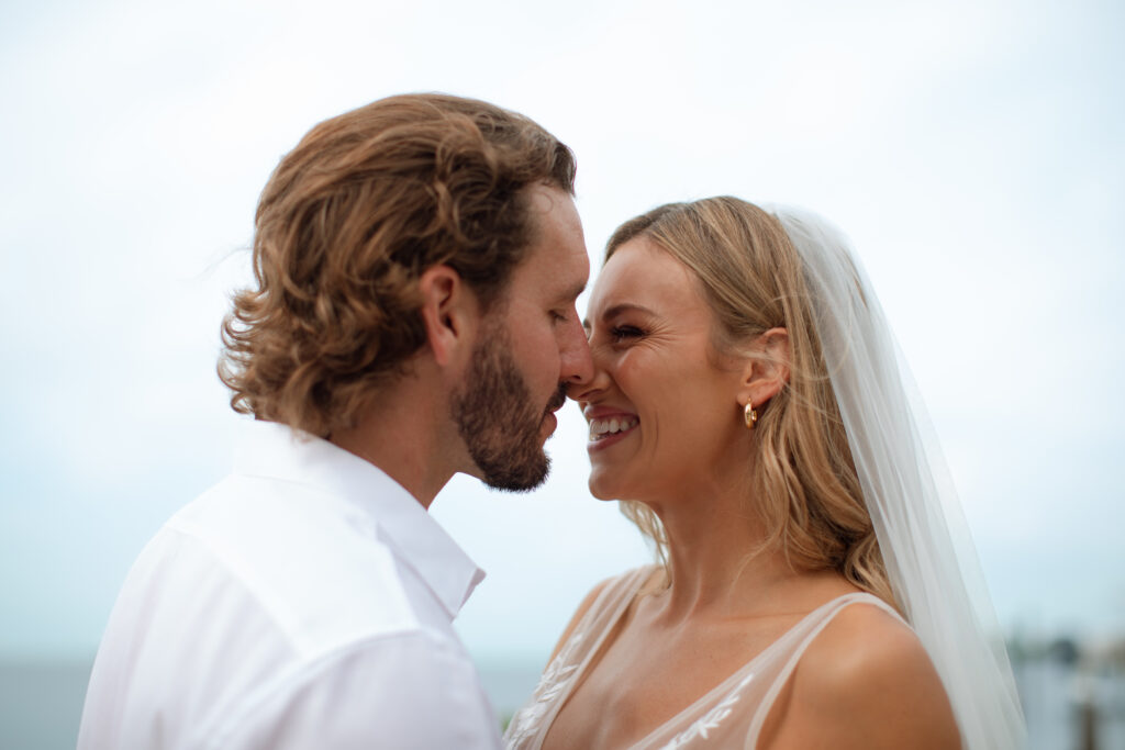 Bride and groom during their first moments as husband and wife in Key Largo, Florida