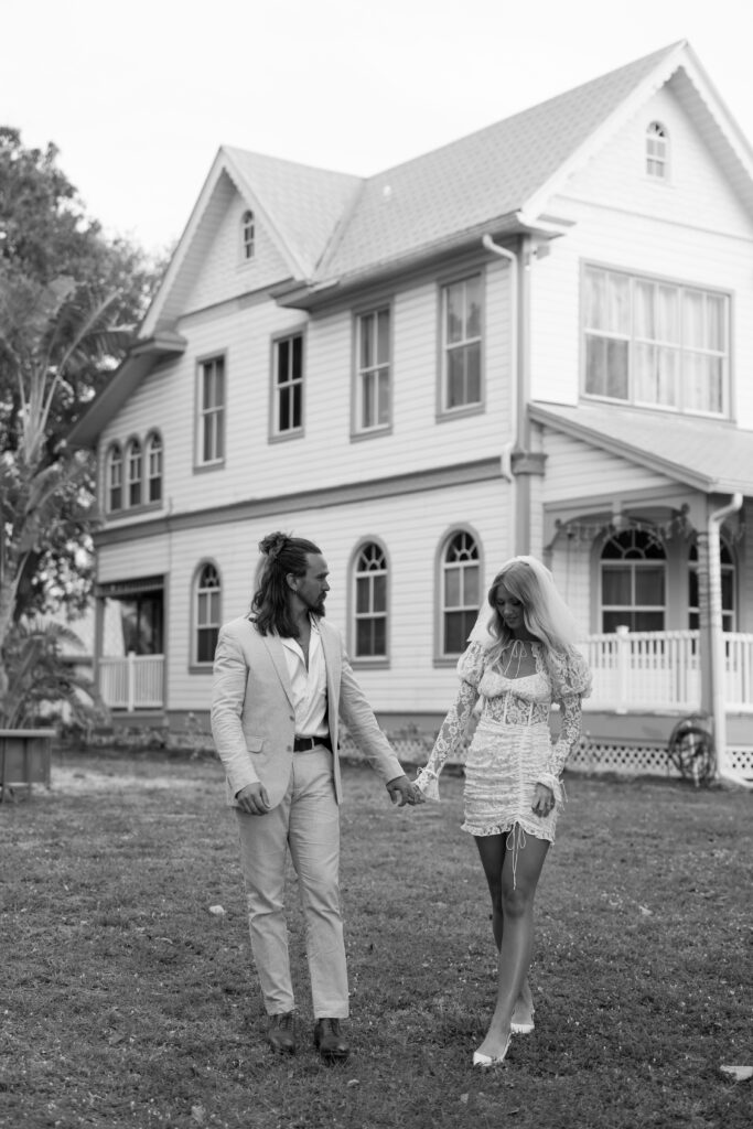 Elegant couple during a timeless, historic-inspired engagement session