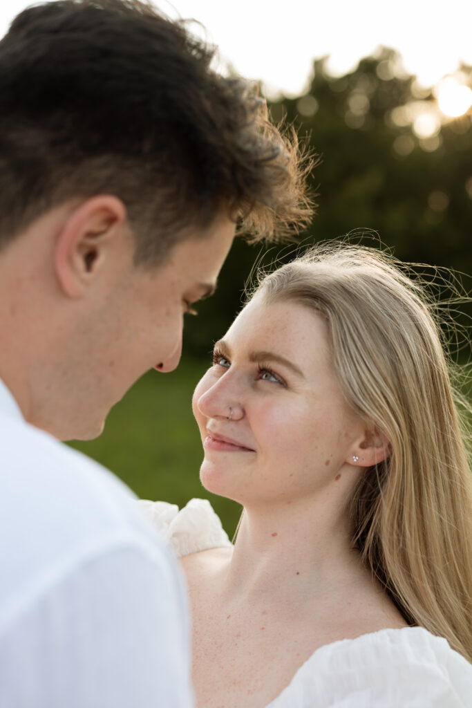 Close up of couple during their engagement session photographed by The Deans Photography