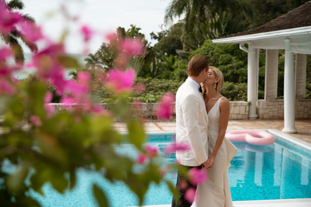 Elegant Caribbean destination wedding ceremony on a cliffside lawn
